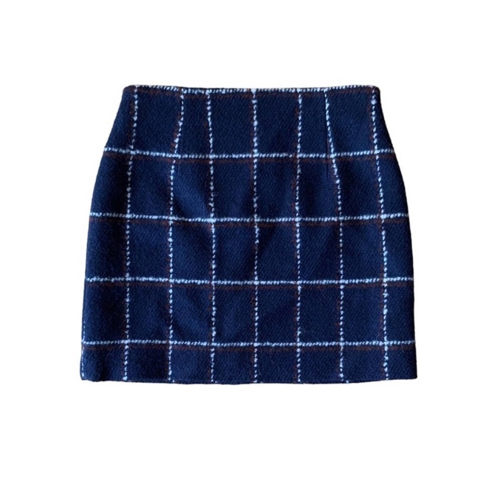Comptoir Des Cotonniers Small Plaid Mini Skirt Wool Blue Academia Office Siren